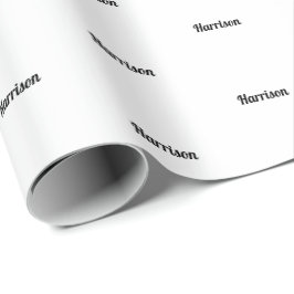 Papel De Regalo Elegante nombre de texto personalizado en blanco y