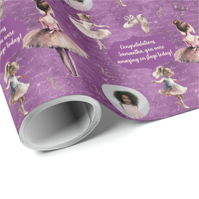 Papel De Regalo Elegante Nombre Plata Rosa Textos Ballet Foto Tutu (Esquina del rollo)