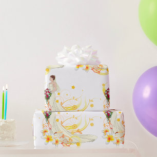 Papel De Regalo Elegante Novia Floral Romántica Diseño Boda
