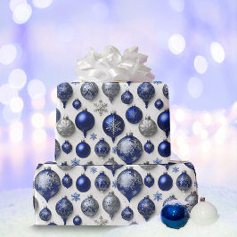 Papel De Regalo Elegante Ornamentos Vintage Blue Silver de Navidad