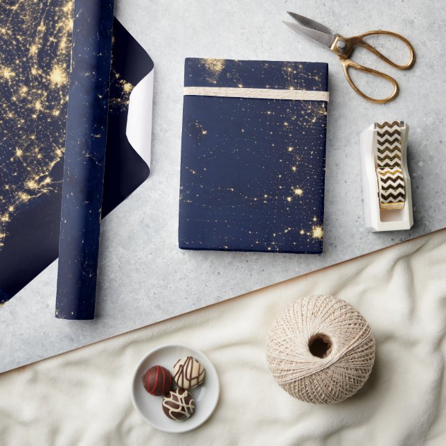 Papel De Regalo Elegante oro de lujo y azul (Artesanía)