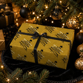 Papel De Regalo Elegante Oro Negro Feliz Navidad Feliz Año Nuevo