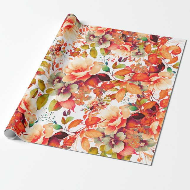 Papel De Regalo Elegante otoño acuarela acuarela Floral cumpleaños (Desenrollado)