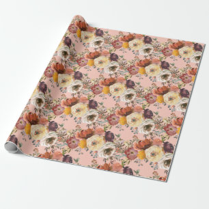 Papel De Regalo Elegante Otoño Floral Herrumbre Crema Borgoña