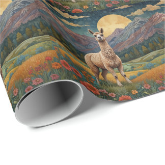 Papel De Regalo Elegante paisaje vintage de la llama boho