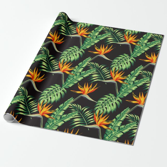 Papel De Regalo Elegante pájaro de paraíso tropical Floral envuelt (Desenrollado)