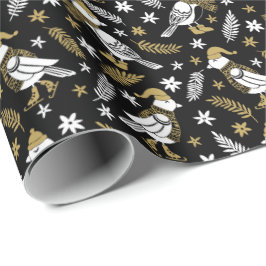 Papel De Regalo Elegante pájaro negro y dorado de bosque