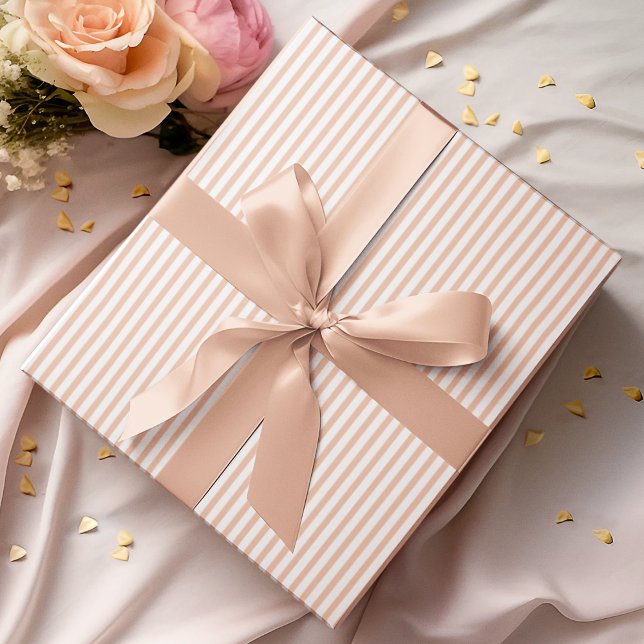 Papel De Regalo Elegante Pastel Naranja Rayas delgadas (Elegant Striped Wrapping in Pastel Orange & White. Chic & Timeless. For All Occasions and  All Ages.)