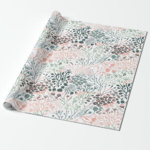 Papel De Regalo Elegante Pastel Rosa Mint Verde Floral Botánica