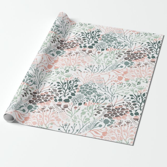 Papel De Regalo Elegante Pastel Rosa Mint Verde Floral Botánica (Desenrollado)