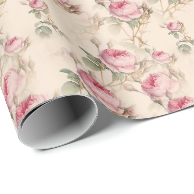 Papel De Regalo Elegante Pastel Rosa Rosa Floral (Esquina del rollo)