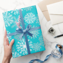 Papel De Regalo Elegante patrón Aqua Winter Snowflakes
