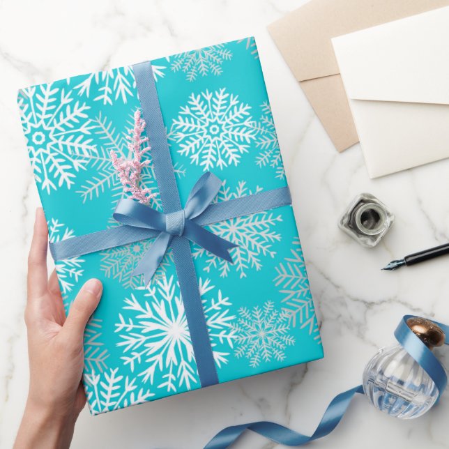 Papel De Regalo Elegante patrón Aqua Winter Snowflakes (Regalar)