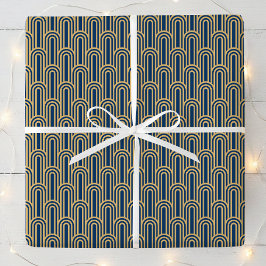 Papel De Regalo Elegante patrón Art Deco Arcos Azul oro Chic