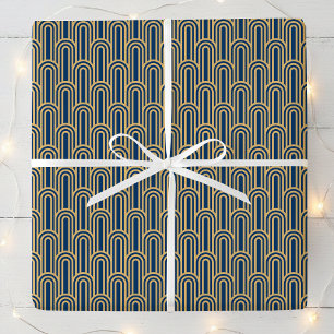 Papel De Regalo Elegante patrón Art Deco Arcos Azul oro Chic