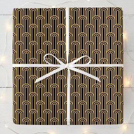 Papel De Regalo Elegante patrón Art Deco Arcos Negro Oro Chic