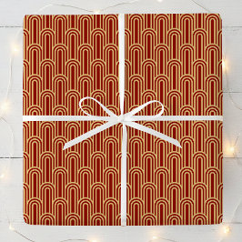 Papel De Regalo Elegante patrón Art Deco Arcos Rojo Dorado Chic