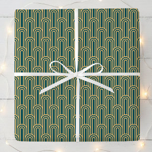 Papel De Regalo Elegante patrón Art Deco Arcos Turquesa Oro Chic