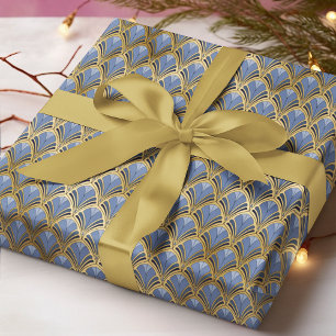 Papel De Regalo Elegante patrón Art Decó de Oro Azul