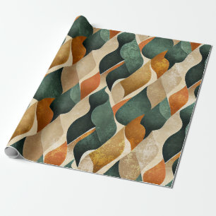 Papel De Regalo Elegante patrón Art Deco en verde profundo y dorad