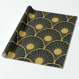 Papel De Regalo Elegante patrón Art Deco Gold Sun en negro