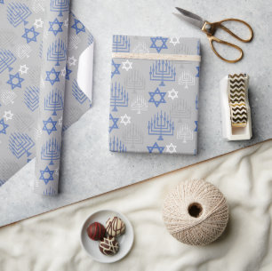 Papel De Regalo Elegante patrón azul de vacaciones de Hanukkah