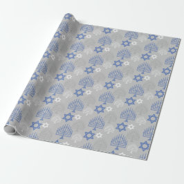 Papel De Regalo Elegante patrón azul de vacaciones de Hanukkah