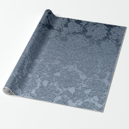 Papel De Regalo Elegante Patrón Blanco Azul Dusto Floral