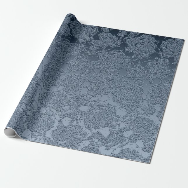 Papel De Regalo Elegante Patrón Blanco Azul Dusto Floral (Desenrollado)