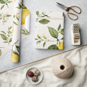 Papel De Regalo Elegante patrón botánico de flor de limón en acuar