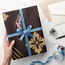 Papel De Regalo Elegante patrón con motivos florales dorados
