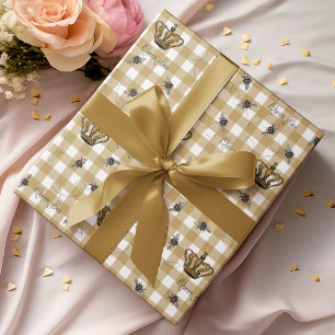Papel De Regalo Elegante Patrón de Abeja Reina de Cuadros Dorados