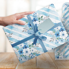 Papel De Regalo Elegante patrón de acuarela floral azul