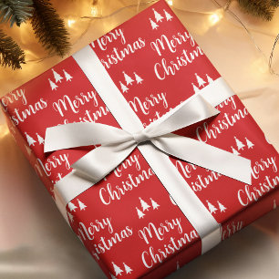 Papel De Regalo Elegante patrón de árbol blanco rojo Feliz Navidad