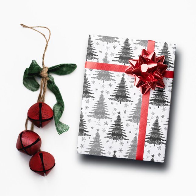 Papel De Regalo Elegante patrón de árbol de Navidad blanco y negro (Subido por el creador)