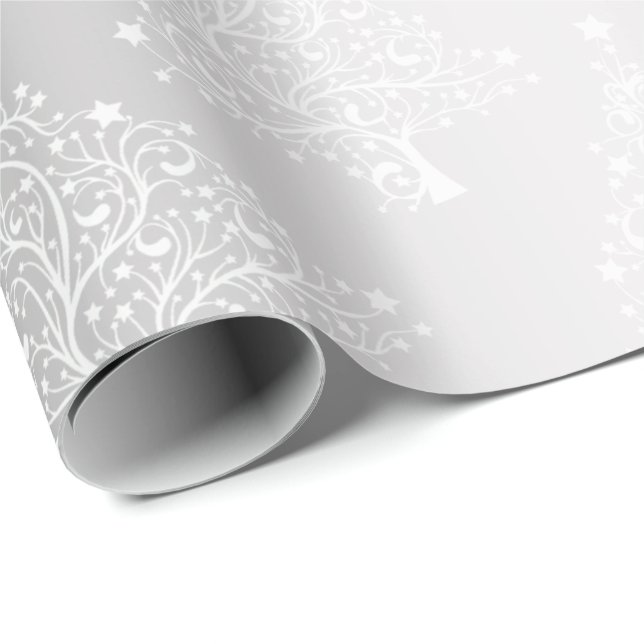 Papel De Regalo Elegante patrón de árbol de Navidad blanco y plate (Esquina del rollo)