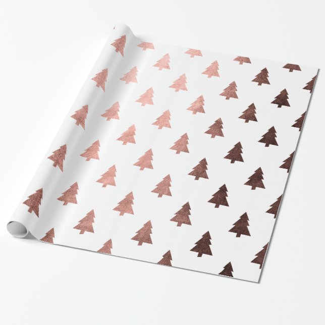 Papel De Regalo Elegante patrón de árbol de Navidad de rosa de cob (Desenrollado)