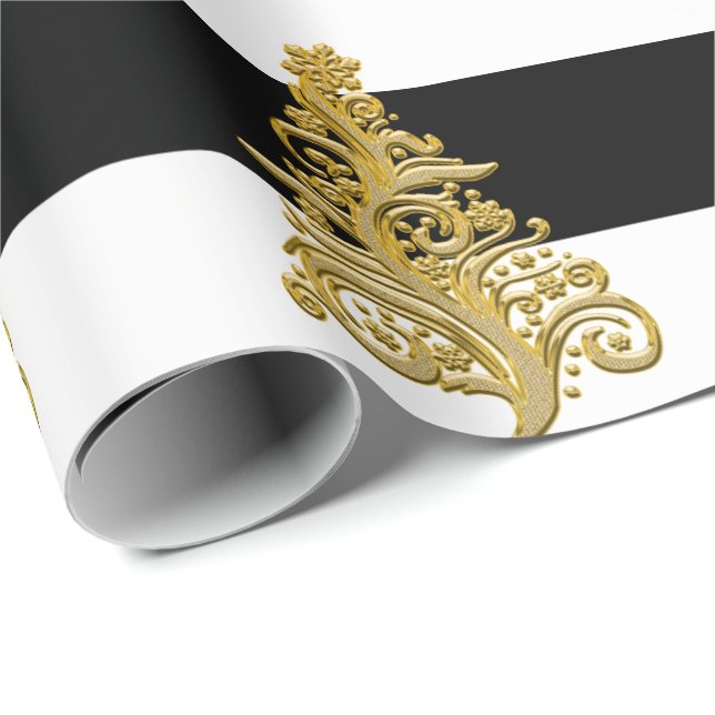 Papel De Regalo Elegante patrón de árbol de Navidad dorado (Esquina del rollo)