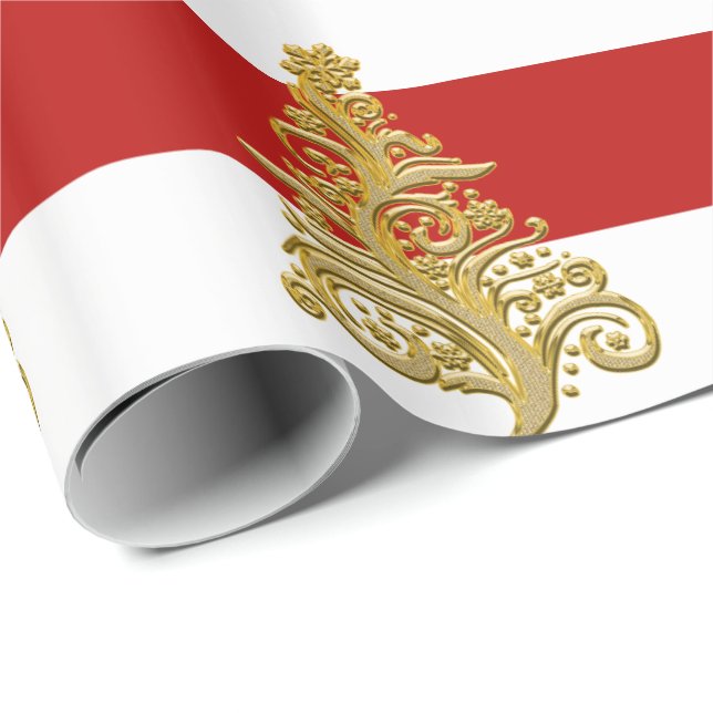 Papel De Regalo Elegante patrón de árbol de Navidad dorado (Esquina del rollo)