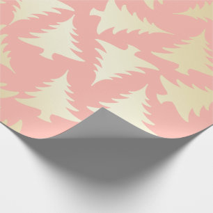 Papel De Regalo Elegante patrón de árbol de Navidad dorado y ros