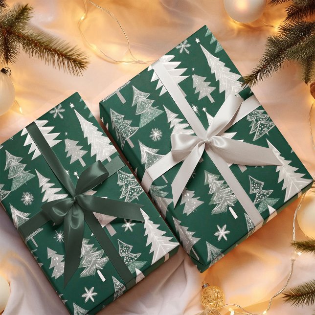 Papel De Regalo Elegante patrón de árbol de navidad gris verde (Subido por el creador)