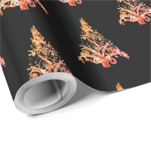 Papel De Regalo Elegante patrón de árbol de Navidad Naranja rojo n