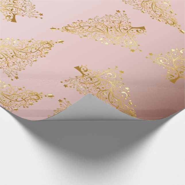 Papel De Regalo Elegante patrón de árbol de Navidad Rosa (Esquina)
