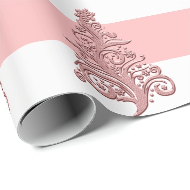 Papel De Regalo Elegante patrón de árbol de Navidad Rosa (Esquina del rollo)