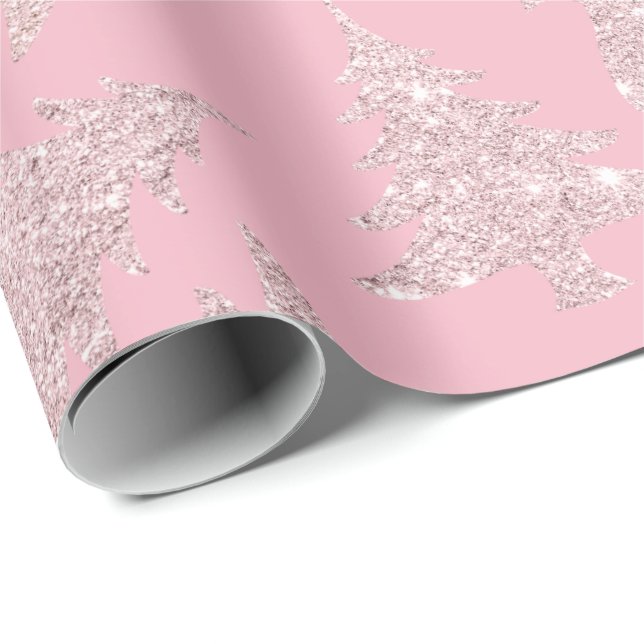 Papel De Regalo Elegante patrón de árbol de Navidad Rosa Purpurina (Esquina del rollo)