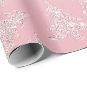 Papel De Regalo Elegante patrón de árbol de Navidad Rosa Purpurina