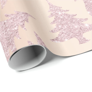 Papel De Regalo Elegante patrón de árbol de Navidad Rosa Purpurina