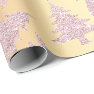 Papel De Regalo Elegante patrón de árbol de Navidad Rosa Purpurina