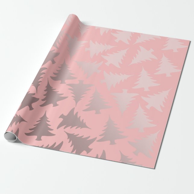 Papel De Regalo Elegante patrón de árbol de Navidad Rosa y rosa (Desenrollado)