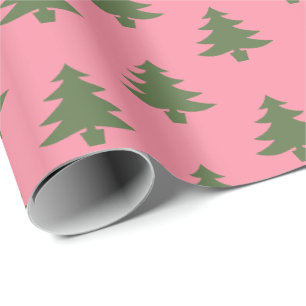 Papel De Regalo Elegante Patrón De Árbol De Navidad Rosa Y Verde